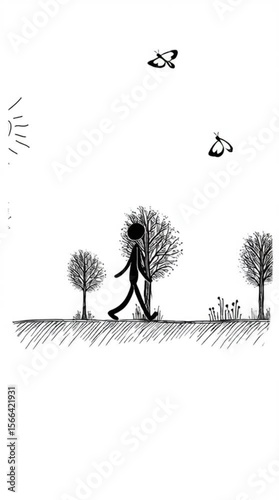 Stickman walking in the woods