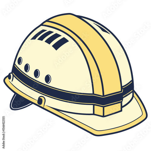 Yellow hard hat with blue trim and vents safety helmet
