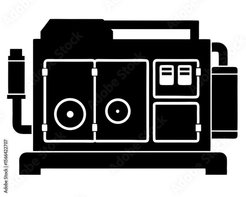 Diesel generator silhouette, Heavy machinery power supply generator silhouette vector illustration