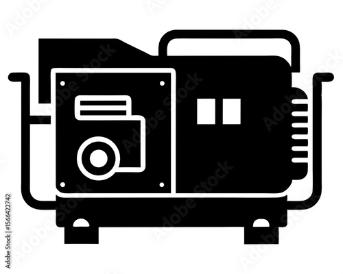 Diesel generator silhouette, Heavy machinery power supply generator silhouette vector illustration
