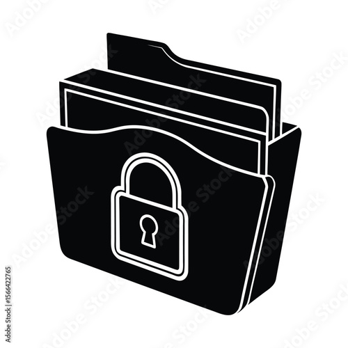 Secure private data folder icon with a prominent lock symbol presented in a clean silhouette style for digital interfaces