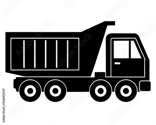Silhouette of a massive dump truck filled with materials, ready for work. dump truck line art silhouette vector illustration