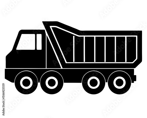 Silhouette of a massive dump truck filled with materials, ready for work. dump truck line art silhouette vector illustration