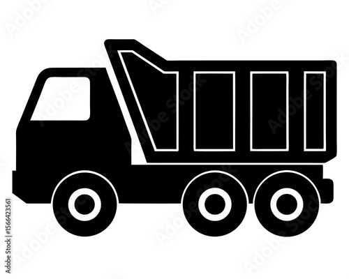 Silhouette of a massive dump truck filled with materials, ready for work. dump truck line art silhouette vector illustration