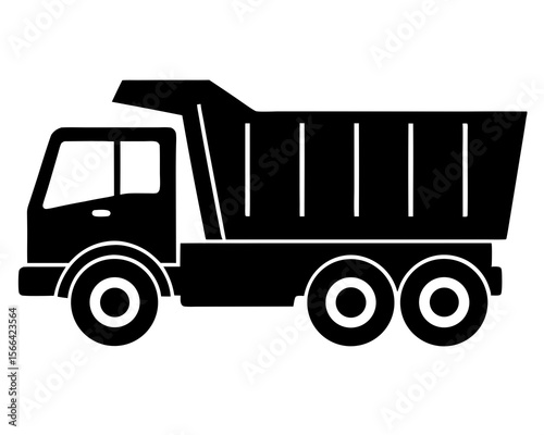 Silhouette of a massive dump truck filled with materials, ready for work. dump truck line art silhouette vector illustration