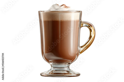 PNG Glass cup of hot mocha with creamy foam on black background