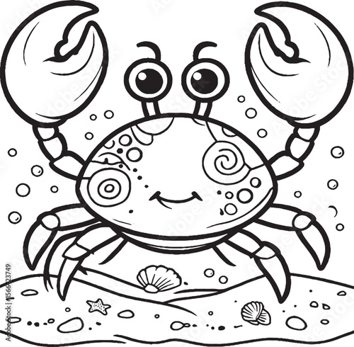 Cartoon Crab Coloring Page for Kids – Cute Underwater Sea Life Illustration