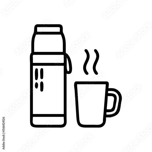 Thermos with steam and cup — cozy moment in minimalist style, illustration