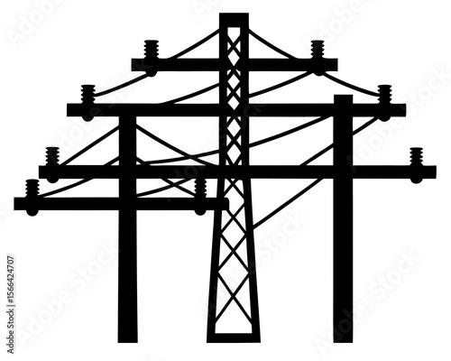 Silhouette electric pole, black silhouette electric pole on white background
