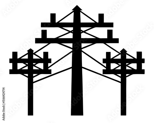 Silhouette electric pole, black silhouette electric pole on white background