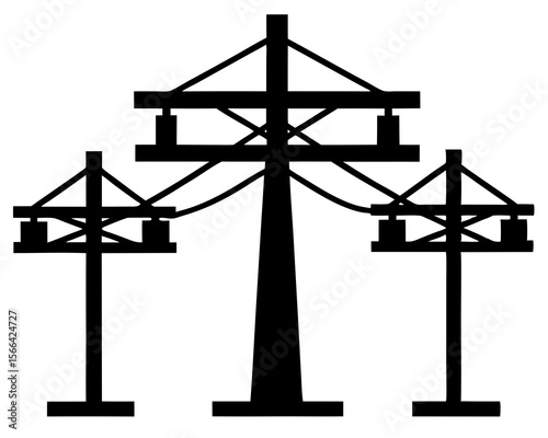 Silhouette electric pole, black silhouette electric pole on white background