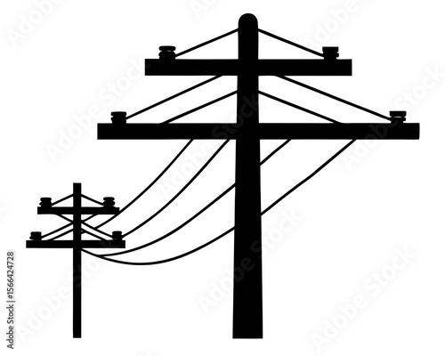 Silhouette electric pole, black silhouette electric pole on white background