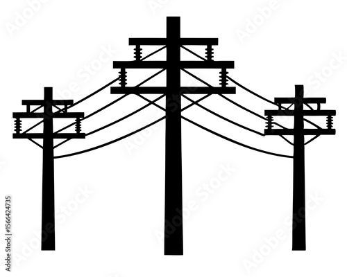 Silhouette electric pole, black silhouette electric pole on white background