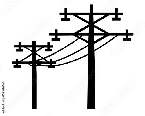 Silhouette electric pole, black silhouette electric pole on white background
