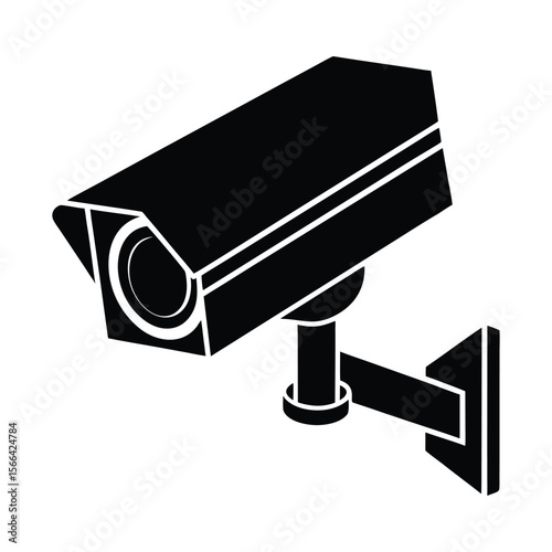 Modern surveillance camera depicted as a sleek black silhouette angled downwards for security monitoring