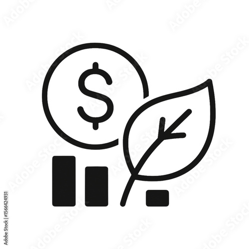 Eco-Friendly Financial Growth Icon – Sustainable Investment, Green Economy, and Nature-Based Economic Development Symbol in Minimalist Style