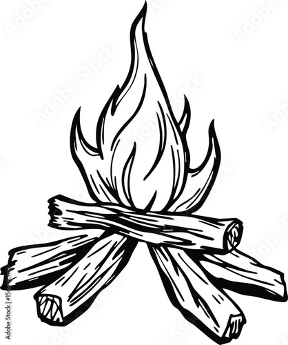 Minimalist Hand-Drawn Bonfire Line Art – Monochrome Fire Symbol Vector Illustration