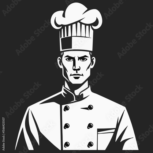 Professional chef in uniform, culinary art, kitchen master, cooking expert, white chef hat, restaurant illustration, gourmet portrait, culinary skill, kitchen design, chef lifestyle, food art, culinar