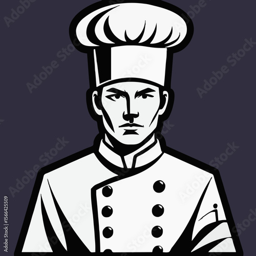 Professional chef in uniform, culinary art, kitchen master, cooking expert, white chef hat, restaurant illustration, gourmet portrait, culinary skill, kitchen design, chef lifestyle, food art, culinar