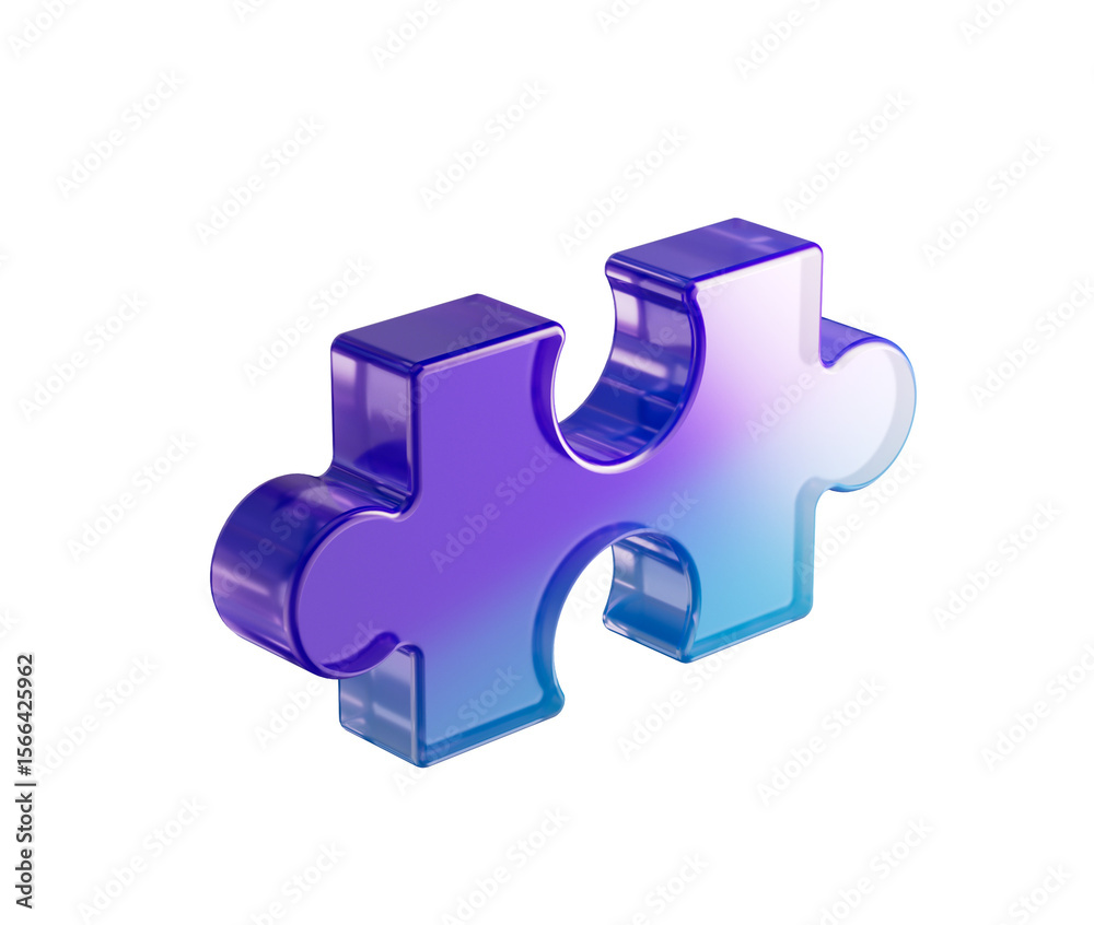 Obraz premium A glossy purple and blue gradient puzzle piece with a sleek, futuristic design. 3d illustration