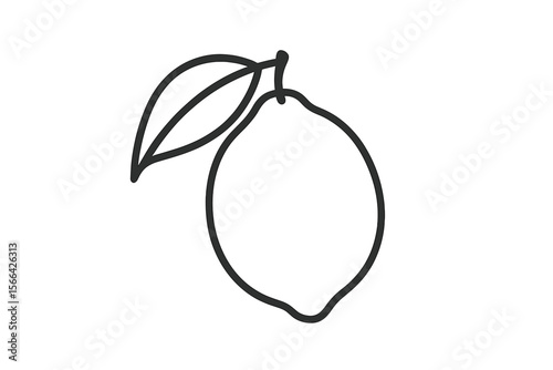 Simplistic outline of a lemon with a leaf against a plain background emphasizing minimalistic design