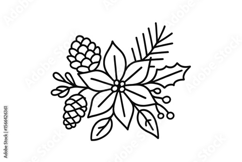 Floral arrangement featuring pinecones and evergreen branches in a minimalistic design for seasonal decoration