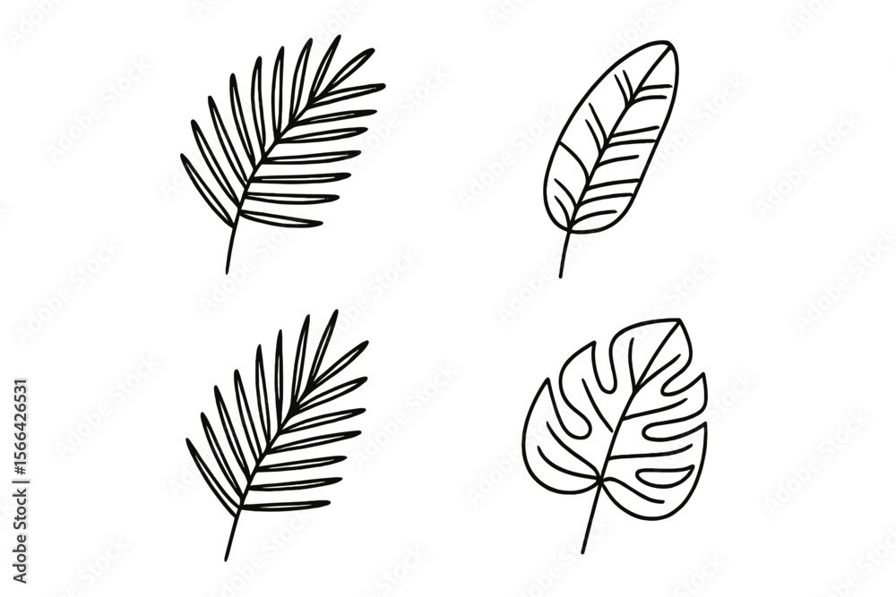 Various hand-drawn leaves arranged in a grid showcasing different plant shapes and details Various hand-drawn leaves arranged in a grid showcasing different plant shapes and details