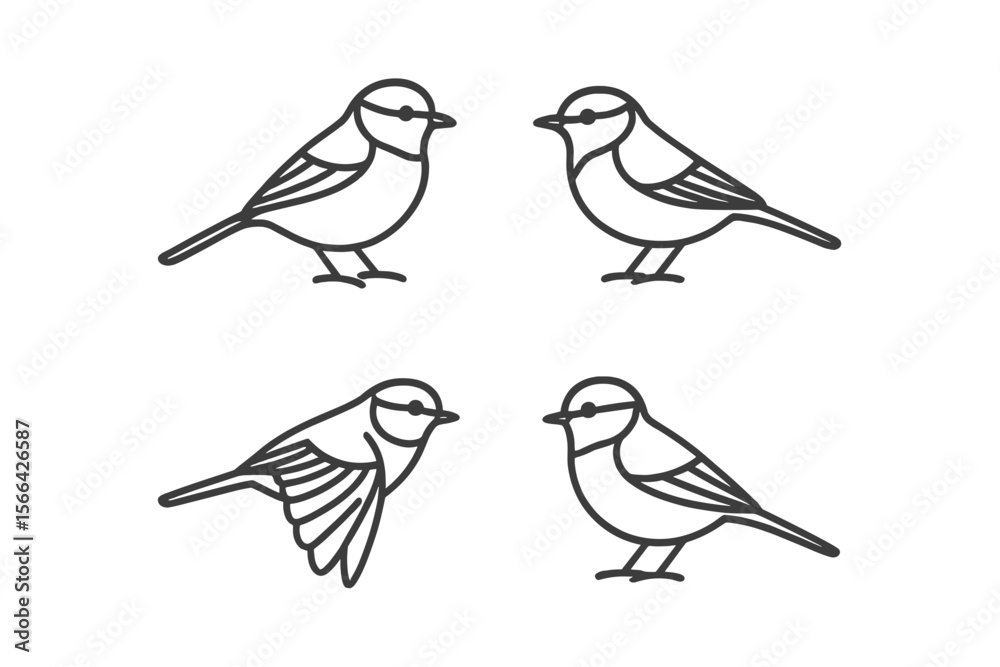 Fototapeta premium Bird illustrations showcasing different poses in a simple design suitable for various artistic purposes