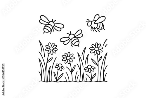 Bees pollinating flowers in a vibrant garden during a sunny day in springtime