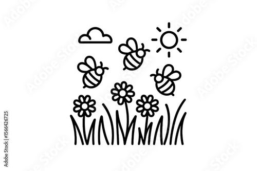 Bees buzzing around flowers under the sun in a vibrant garden during a sunny day