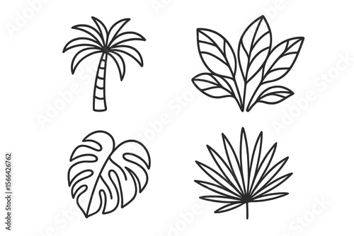 Botanical line art featuring tropical plants in a simple and elegant design style