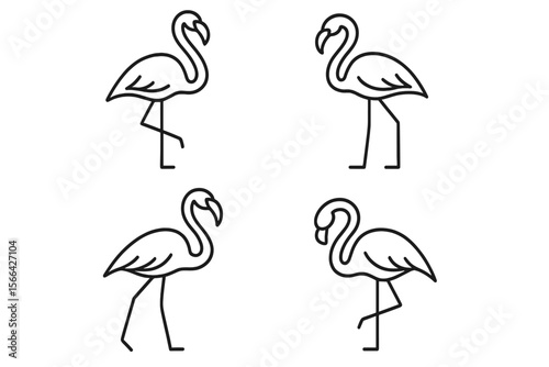 Flamingos displaying various postures in a minimalistic style illustration