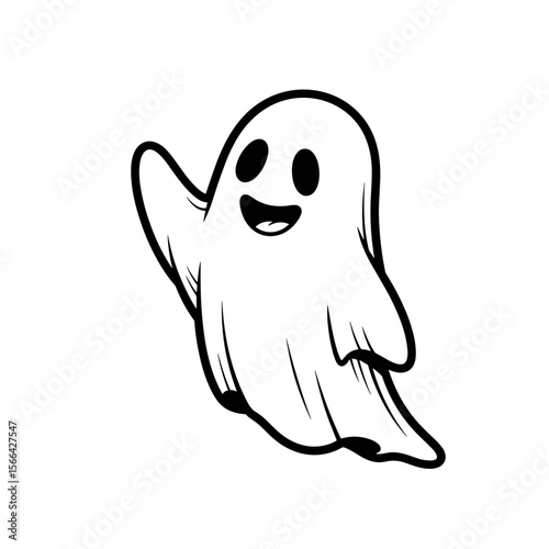 Friendly ghost waving, symbolizing playful spookiness and friendliness in a cheerful style