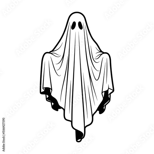Classic cartoon ghost with spooky mood in a simple design in black and white
