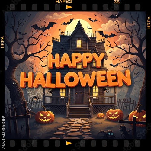 Haunted house Halloween night spooky scene