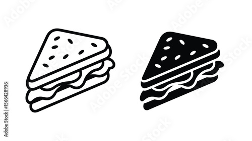 Vector art of a triangular sandwich is displayed isolated on white background