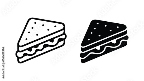Vector art of a triangular sandwich is displayed isolated on white background