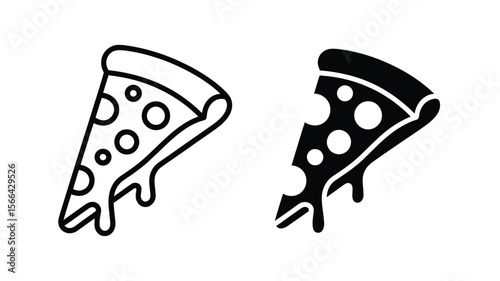 Vector art of a slice of pepperoni pizza with dripping cheese is shown isolated on white background