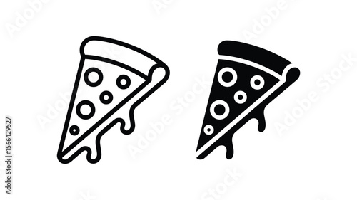 Vector art of a slice of pepperoni pizza with melting cheese is shown isolated on white background
