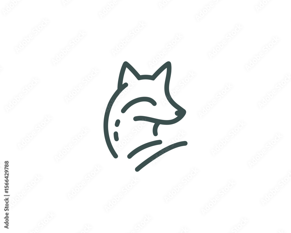 Fototapeta premium Minimalist line art illustration of a cute fox head on a white background