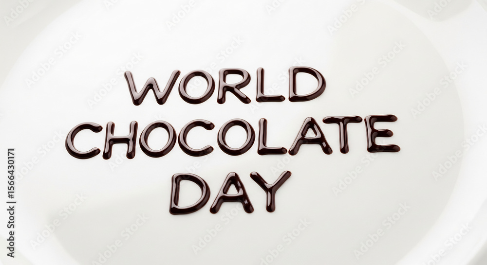 Fototapeta premium World Chocolate Day message made with real chocolate on a white plate
