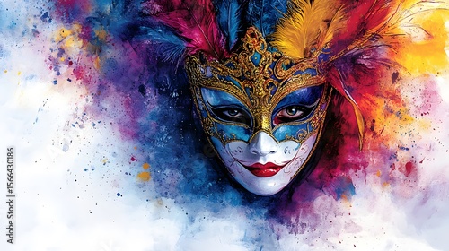 Wallpaper Mural Vibrant Carnival Mask with Colorful Feathers and Abstract Artistic Background Torontodigital.ca