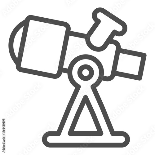 Large telescope on tripod stand line icon, space exploration concept. Vector graphics. Space discovery, magnifying tool sign on white background, outline style icon for mobile or web design.