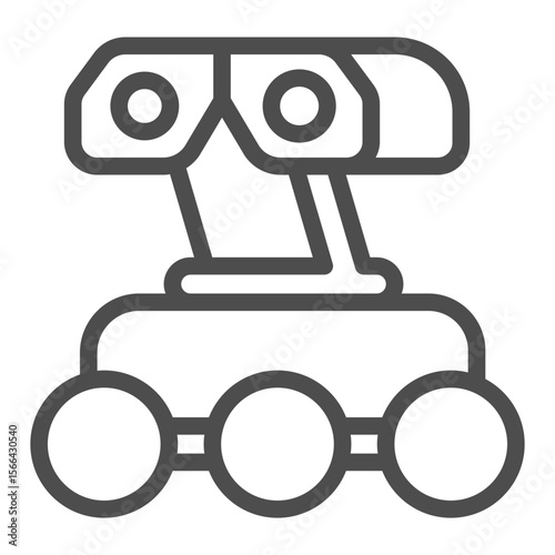 Mars rover with two cameras line icon, space exploration concept. Vector graphics. Robotic vehicle with camcorder sign on white background, outline style icon for mobile or web design.