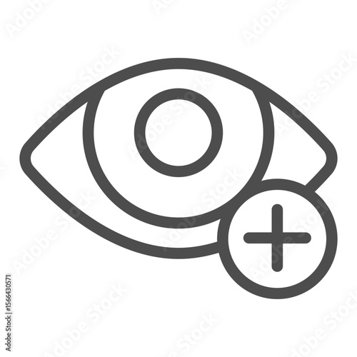Eye and plus line icon, vision treatment concept. Vector graphics. Hyperopia, ophthalmology sign on white background, outline style icon for mobile or web design.