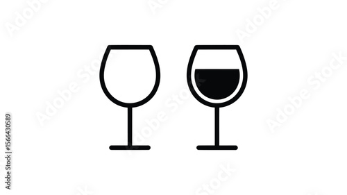 Vector art of a wine glass icon is depicted empty and full isolated on white background