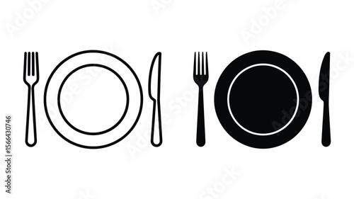 Vector art of a plate with fork and knife icon isolated on white background