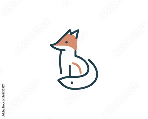 Minimalist line art fox sitting with tail wrapped around body