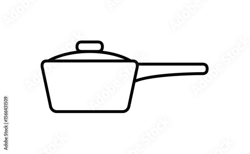 Simple line drawing of a saucepan with a lid and handle.