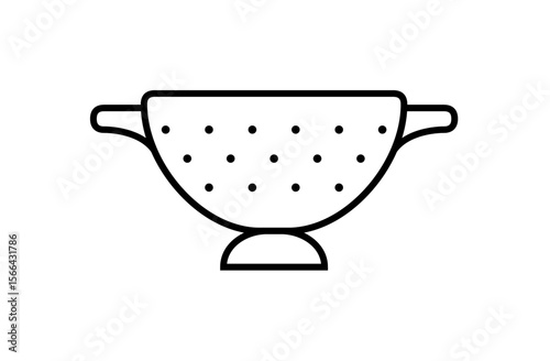 A simple line drawing of a colander, kitchen utensil with handles and a base.
